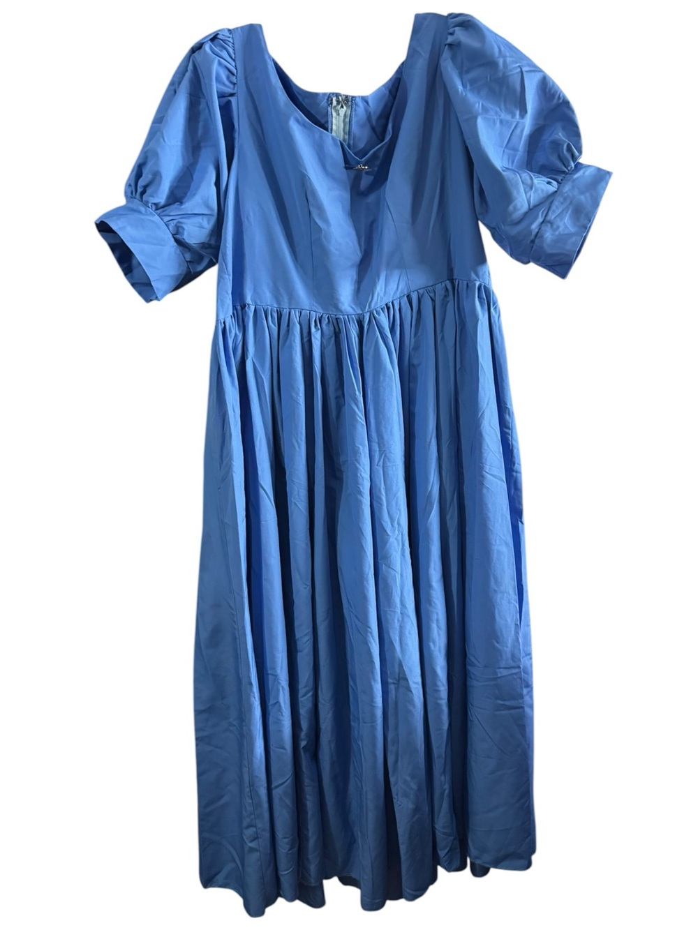 Blue Puff-Sleeve Midi Dress - Unbranded